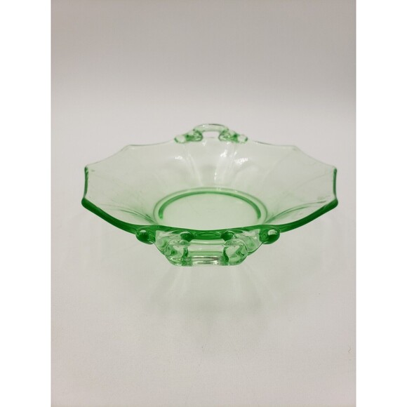 Vintage Cambridge Glass Decagon Green Bon Bon Dish Uranium Glass Light Emerald - Picture 6 of 10